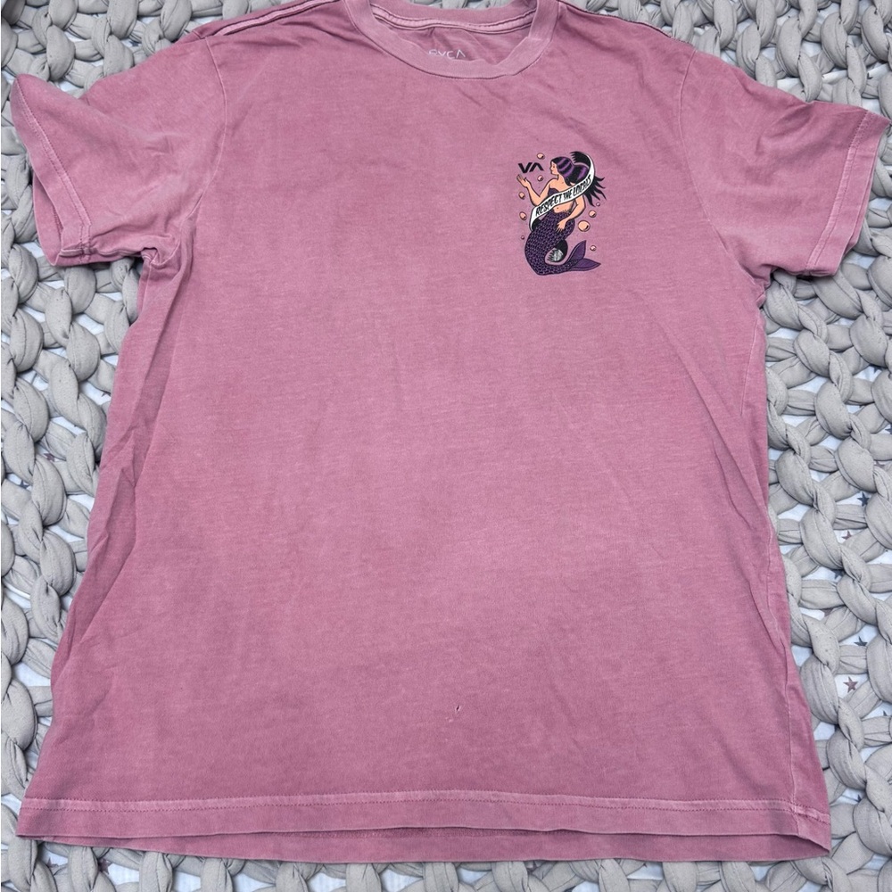 RVCA Men's Pink Graphic Tee with Mermaid Crest